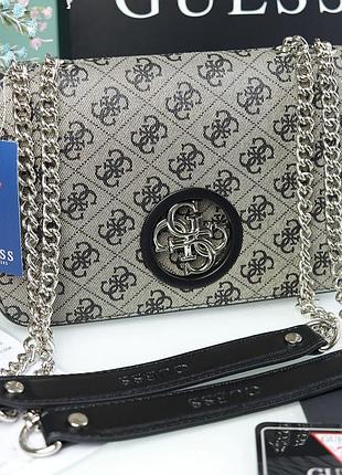 Серая брендовая мини сумочка «guess» клатч на цепочке, модная женская маленькая сумка через плечо молодежная кросс-боди