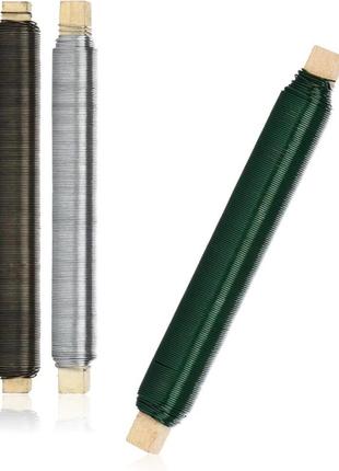 Набор для рукоделияcom-four®, флористики из 3 предметов–зеленая,серебристая, черная обмоточная проволока 0,5мм