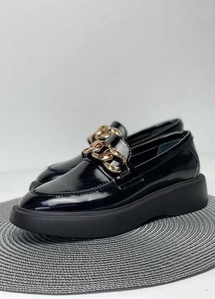 ❤️лакові лофери з натуральної шкіри!👠😱🔥 шкіряні лофери з ланцюжком шкіряні туфлі з пряжкою