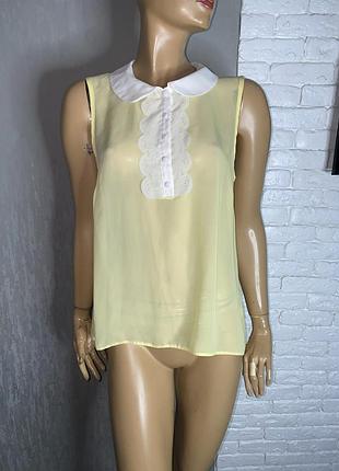 Полупрозрачная винтажная блуза с воротничком асимметричная блузка