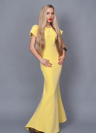 Нарядное шикарное длинное трикотажное платье, макси, шикарный рукав, на спинке молния р.44,46,48  желтое (238)