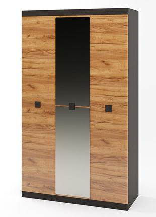 Шкаф 3-х дверный эверест соната-1200 с зеркалом венге темный + дуб крафт золотой (dtm-2637)