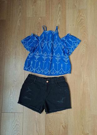 Летний набор для девочки/черные джинсовые шорты/летняя майка/летняя кофта для девочки1 фото