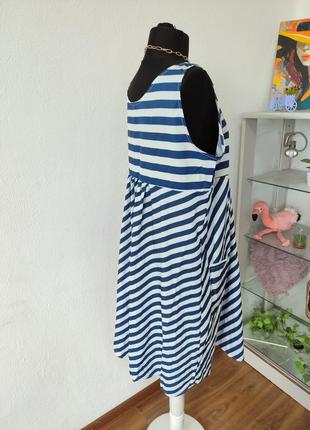 Стильное платье/ сарафан миди, в актуальную полоску с карманами3 фото