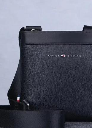 Мужская сумка кожаная черная tommy hіlfіgеr классическая сумка барсетка сумка планшет из натуральной кожи