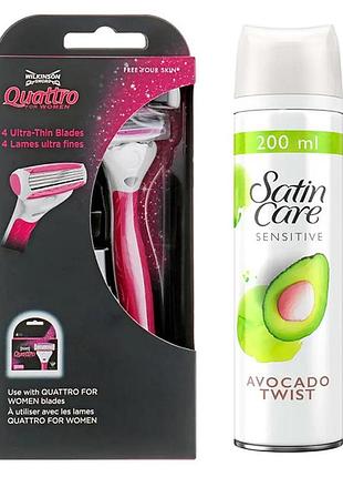 Женский станок для бритья wilkinson quattro + гель для бритья gillette satin