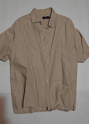 Мужская тенниска рубашка с коротким рукавом xl 2xl 3xl 52 54 56 58 лён рубаха большой размер