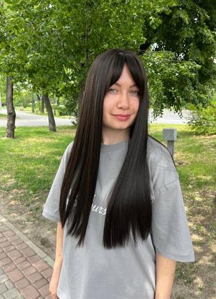 Каштановый ровный с чёлкой , 60 см , тёмный шоколад