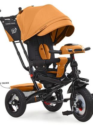 Детский трехколесный велосипед - коляска turbo trike mt 1006-11 с родительской ручкой оранжевый