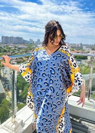 Пляжная туника накидка парео пончо oversize с разрезами леопард