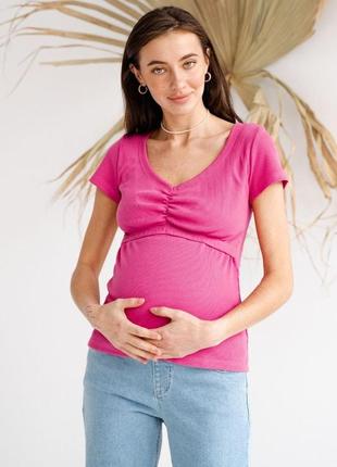 Футболка для беременных и кормящих мам в рубчик малиновая1 фото