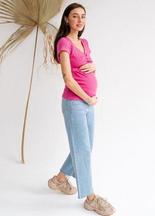 Футболка для беременных и кормящих мам в рубчик малиновая7 фото