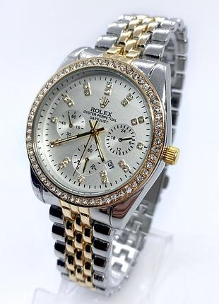 Годинник жіночий наручний rolex (ролекс), комбінованя з білим циферблатом ( код: ibw902syo )