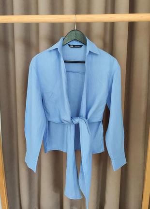 Стильна лляна сорочка оверсайз з зав'язками zara 🔥🔥🔥