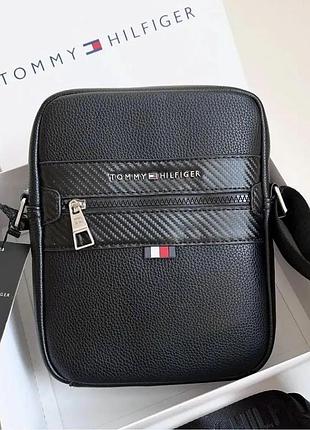 Мужская сумка через плечо бренд tommy hilfiger стильная барсетка черная брендовая сумка мессенжер