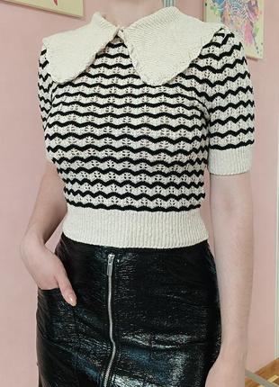 Вязаная футболка топ з большим воротником