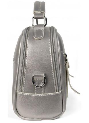 Женская,стильная сумка трапеция , материал эко-кожа, одна короткая ручка,ремень, три  отделения (8022) серебро6 фото