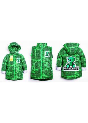 Демисезонная куртка-жилетка для мальчиков minecraft, трансформер, р 104,110,116,122,128,134,140,146 зеленая