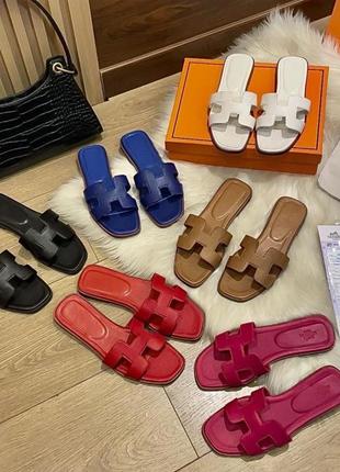 Шльопанці, шльопки у стилі hermes натуральна шкіра
