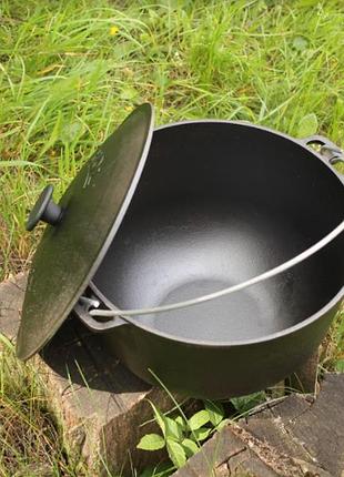 Казан из чугуна обьем 10 л с крышкой туристический на пикник походный котелок