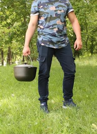Казан из чугуна обьем 10 л с крышкой туристический на пикник походный котелок