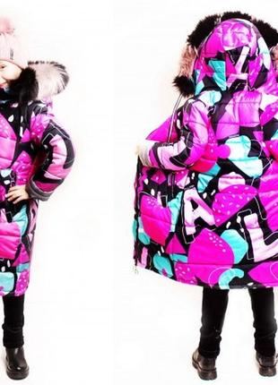 Зимнее пальто-куртка для девочки climber с светоотражателями,  рост 110,152 принт1 фото