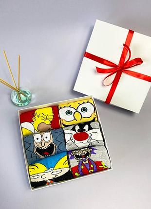 Женские носки , набор женских носков 36-41 6 пар с мультяшным рисунком в подарочной коробк...