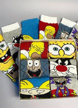 Женские носки , набор женских носков 36-41 6 пар с мультяшным рисунком в подарочной коробк...