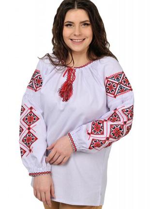 Жіноча ошатна блузка — вишиванка "етніка", тканина льон р. s, m, l,xl,2xl,3xl біла