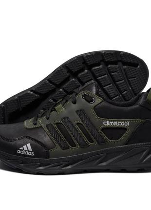 Чоловічі шкіряні демісезонні кросівки adidas колір олива, чорний