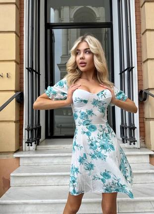 Платье мини штапель принт на спине шнуровка