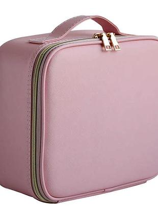 Косметичка-чемоданчик с led зеркалом кожаная 31330 (чёрная/розовая)