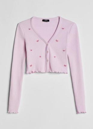 Трикотажный кроп топ с длинным рукавом