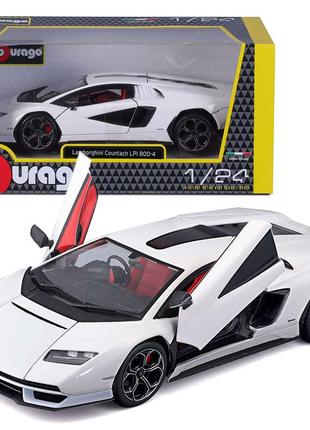 Машинка металева lamborghini countach lpi 800-4 ламборгіні відкр двері 1:24 біла 9*20*4см (18-21102)