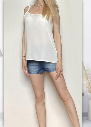 L свободная белая летняя майка топ блуза блузка на тонких бретелях