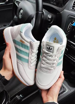 🔥жіночі кросівки adidas iniki сірі з м'ятним🔥