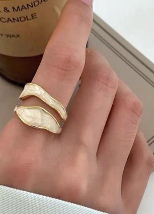 Кольцо бижутерия золото + перламутр