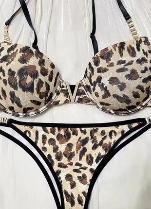 Комплект спідньої білизни леопардовий купальник у стилі victoria secret