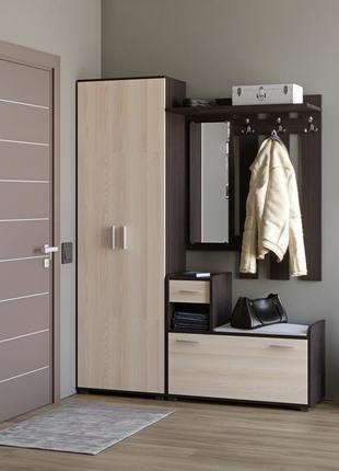 Прихожая эверест тандем с распашным шкафом шп-1 и тумбой (левая) венге темный+дуб молочный (dtm-2353)