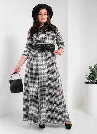 Нарядное платье макси в пол из франц. трикотажа,кружевной лиф, кожаный пояс р. 50 черная кл