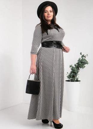 Нарядное платье макси в пол из франц. трикотажа,кружевной лиф, кожаный пояс р. 50 черная кл2 фото
