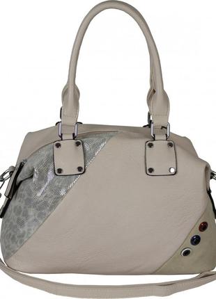 Жіноча стильна сумка, матеріал екошкіра та штучний замш, дві ручки, одне відділення (8613-3) бежевий2 фото