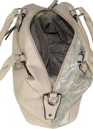 Жіноча стильна сумка, матеріал екошкіра та штучний замш, дві ручки, одне відділення (8613-3) бежевий5 фото