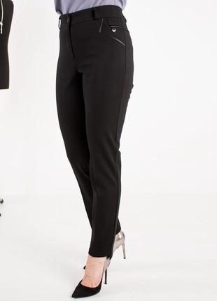 Женские укороченные  брюки "вика",ткань костюмная анжелика на байке, размеры 54,56 черные3 фото