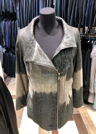 Подовжена утеплена шкірянка замш