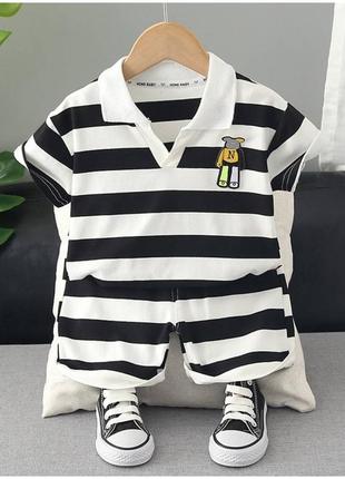 Костюм на лето мальчишку черно-белый в полоску