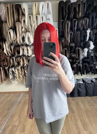 Парик каре красный, без челки, для фотосессии хэллоуин, косплей, аниме, костюм