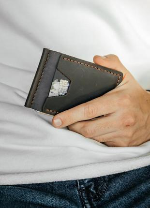 Чоловічий гаманець із натуральної шкіри, чорний місткий гаманець, чоловічий на кнопці гаманець із crazy horse6 фото