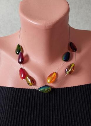 Разноцветное двухслойное ожерелье на металлической нитке(23 см)