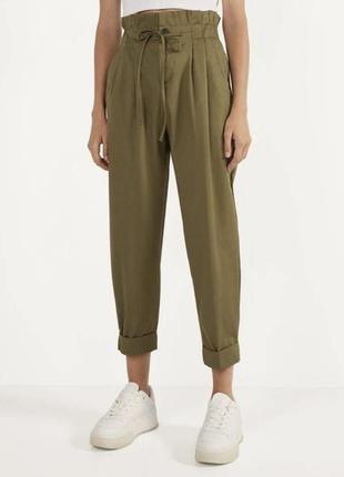 Бавовняні штани bershka з завищеною талією